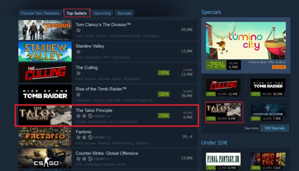 Talos In Top 5 On Steam Top Sellers List Croteam Croteam