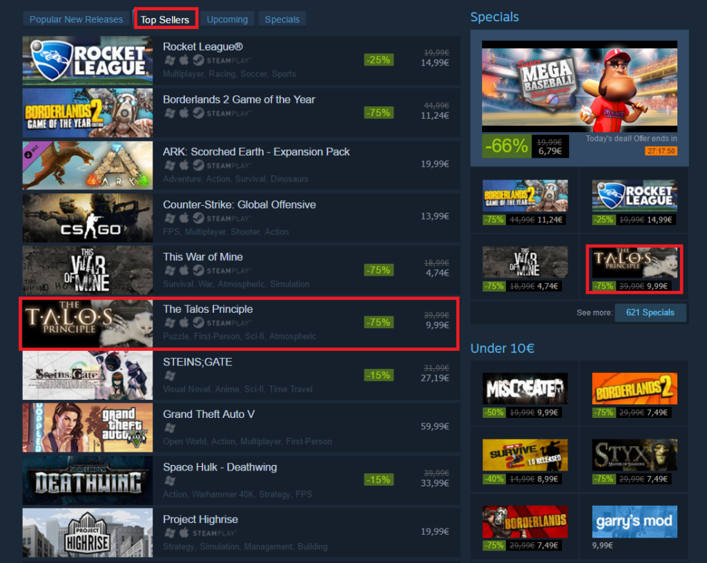 komedie ved godt seng Talos in Top 10 On Steam Top Sellers List - Croteam - Croteam